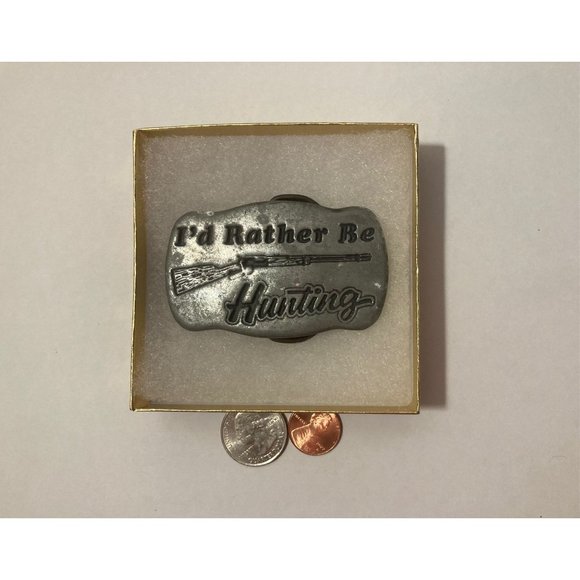 Vintage Metal Belt Buckle, I'd Rather Be Hunting, - Picture 3 of 4